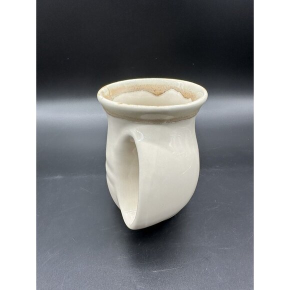 Coffee Mug Cup Right Hand Warmer Drip Glaze Pottery Ergonomic Mug Warming Tan - Picture 5 of 9